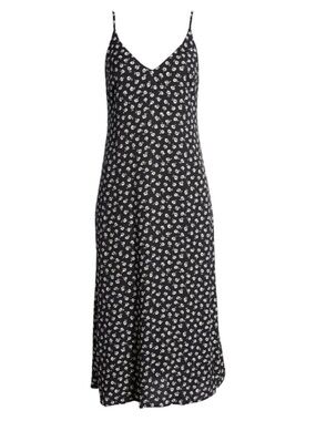 Reformation Alexandra V-Neck Sleeveless Midi Floral Slip Dress Black Size 8